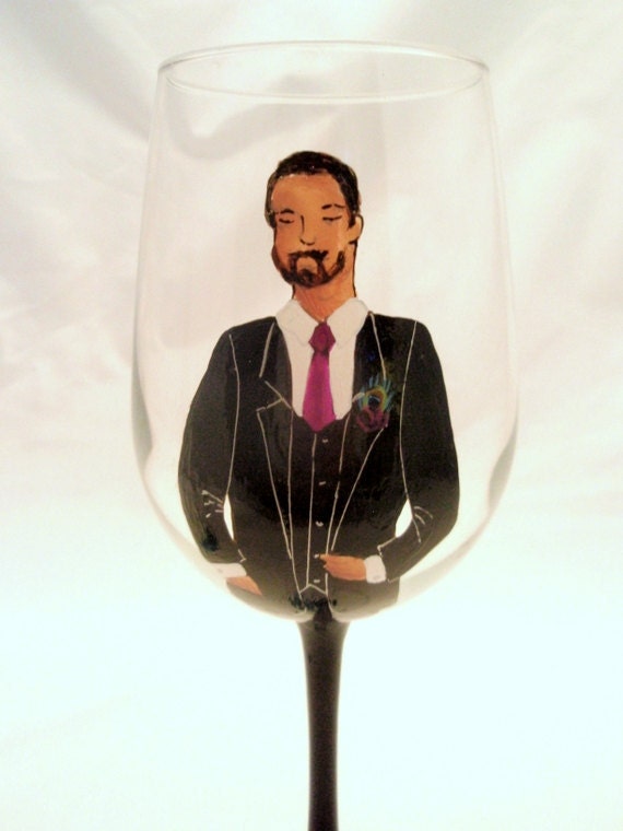 Groomsman Bridal Party Hand Painted Custom Wedding Wine Glass Handpainted 