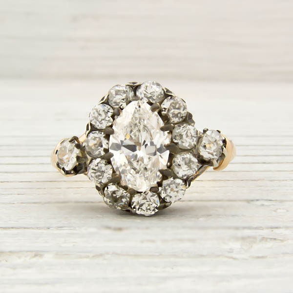 Antique .87 Carat Moval-Cut Diamond Engagement Ring