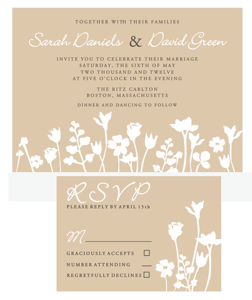 Rustic and Modern Floral Silhouette Wedding Invitation customizable