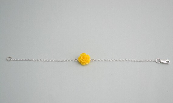 Tiny Rose Bracelet in Yellow - Sterling Silver chain & clasp - Cute - Everyday - Spring/ Summer - Shabby chic - Dainty
