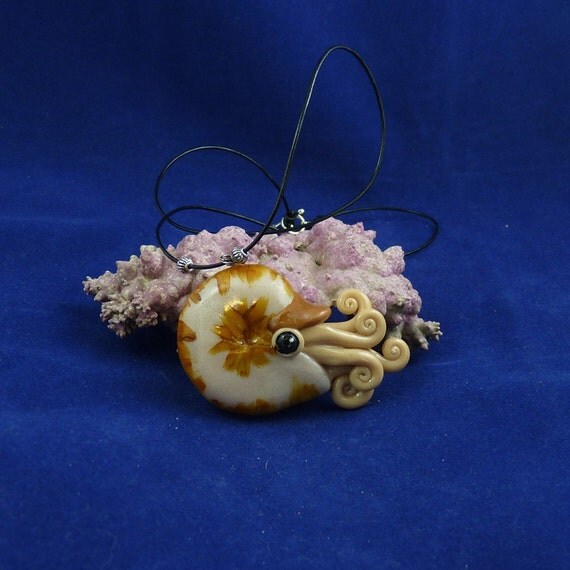 Brown Nautilus Necklace - Polymer Clay Jewelry Pendant