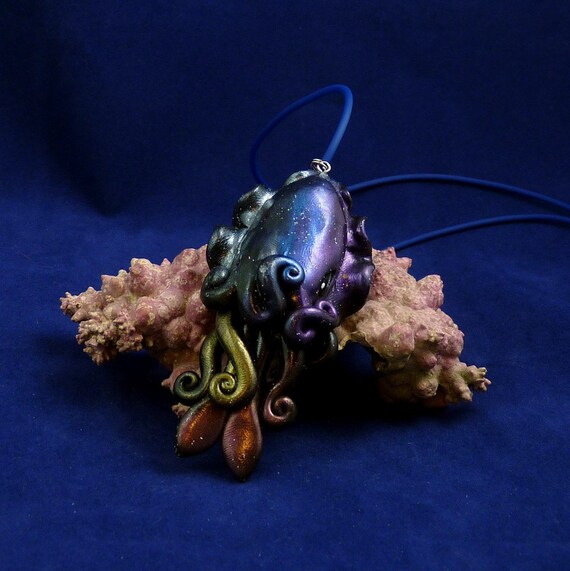 Deep Space Cuttlefish Necklace - Polymer Clay Jewelry