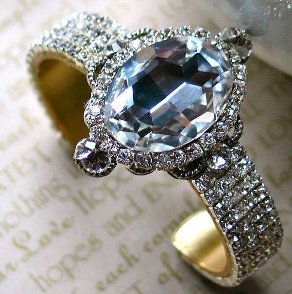 Vintage Glam Bridal Style Swarovski Cuff Bracelet - The Symone