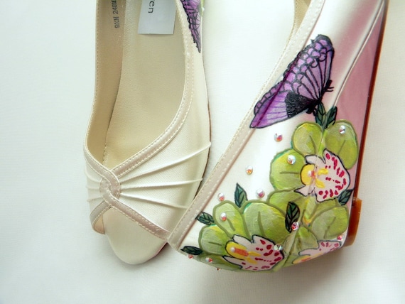 Wedding ivory wedges orchid purple butterfly swarovski crystals