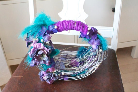 Alternative bouquet for weddings of Teal and purple with pearls silver and 