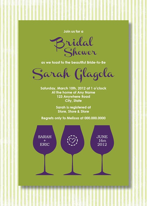 Custom bridal shower invitation Wine theme Green Purple Digital 