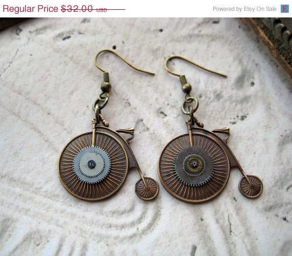 BOGO Sale Steampunk Antique Bicycle Earrings old fashioned VICTORIAN Bike vintage watch parts