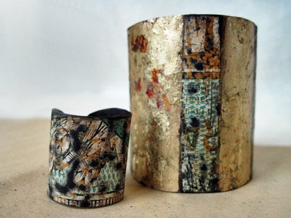 The Describable Universe. Cuff and Ring Set. Recycled Rustic Biscuit Tin with Gold Gilding.