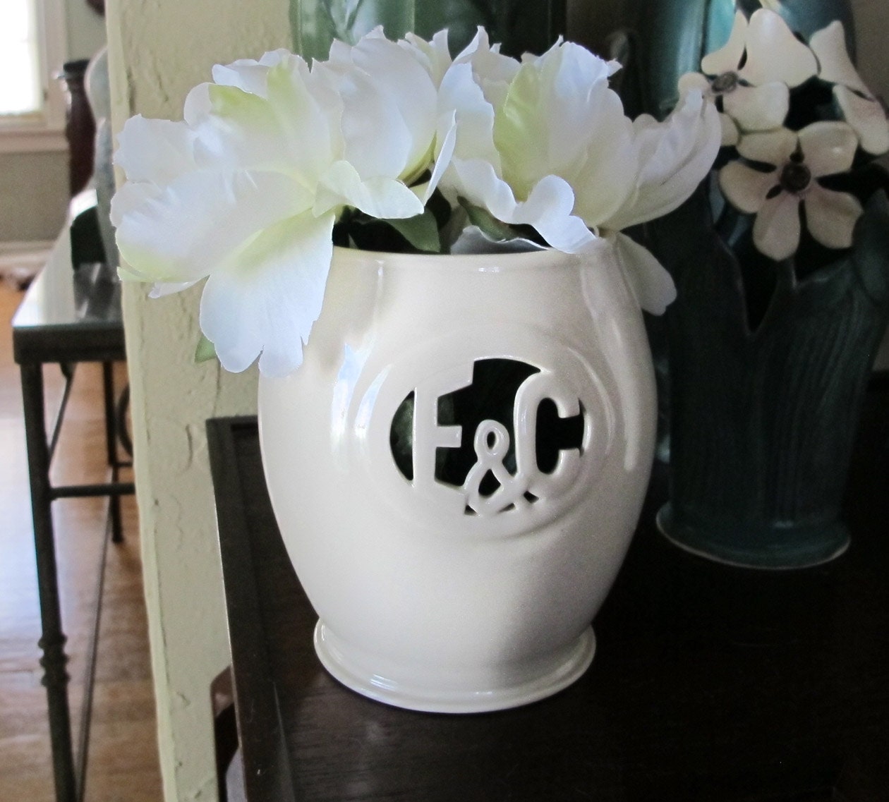 Small Monogram Ceramic Vase with Initials / Ampersand