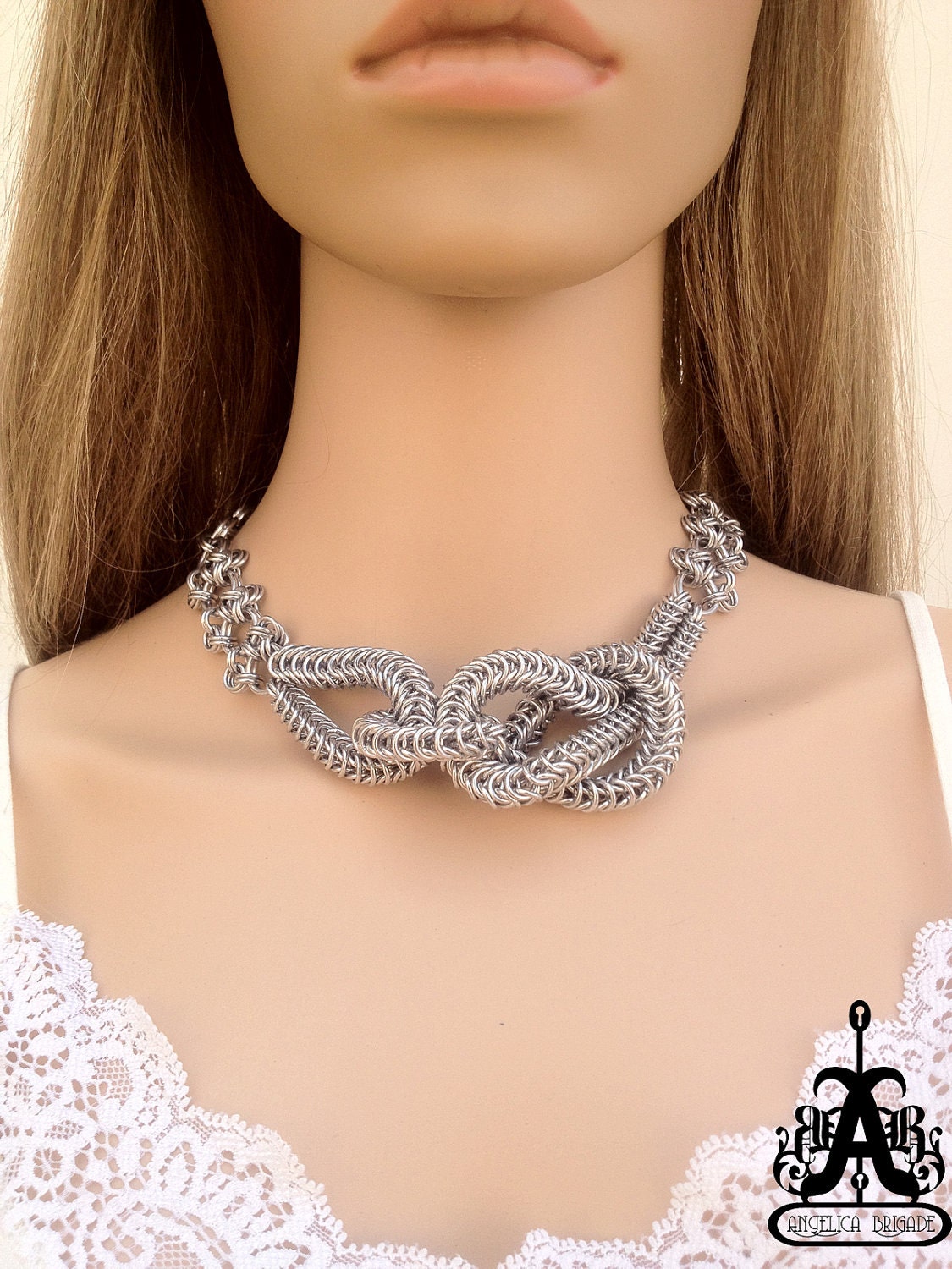 Knotted Chain Maille Statement Necklace - FREE SHIPPING