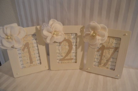 Garden Wedding Table Numbers Painted frames with Handmade flowers totally