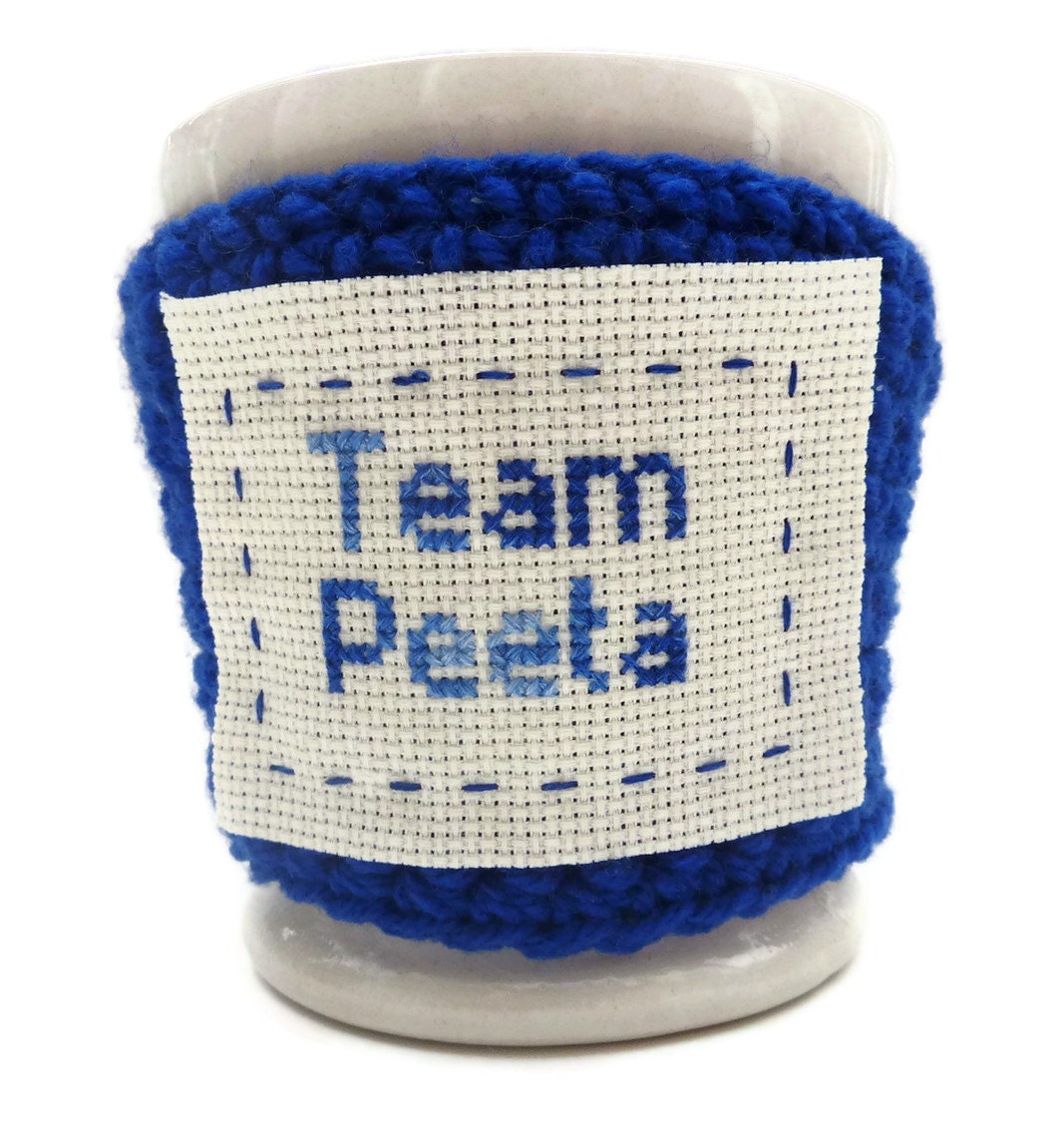 Hunger Games - Coffee Cozy Crochet - Team Peeta - White and Blue