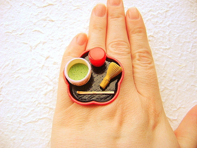 Traditional Japanese Food Ring Matcha Tea Ceremony  Miniature Food Jewelry