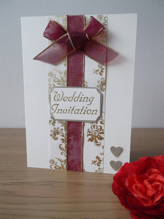 Handmade Wedding Invitations in Gold and Burgundy Theme
