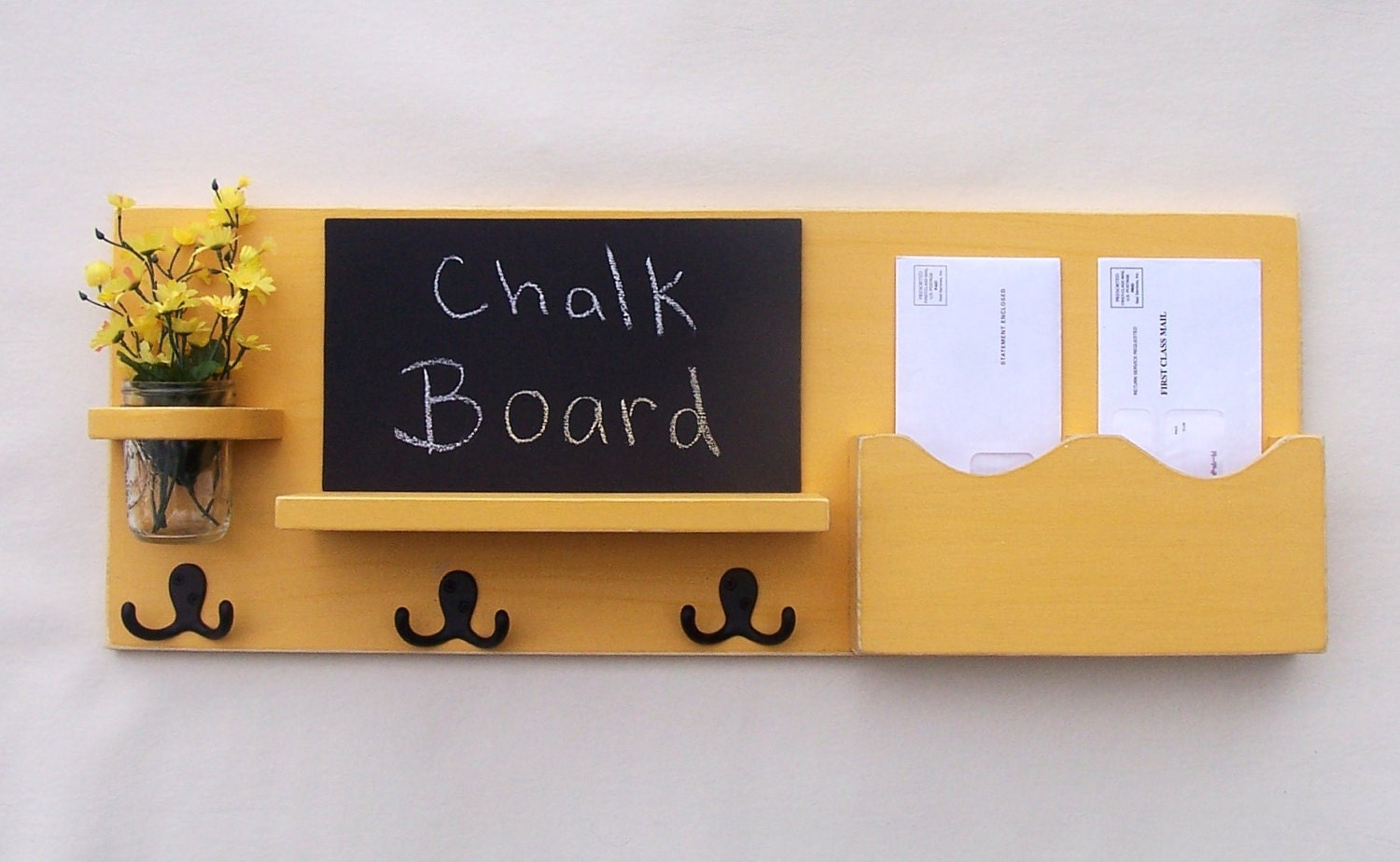 Mail Holder - Chalkboard - Chalk board - Key Hooks - Jar Vase - Organizer - Coat Rack - Wood