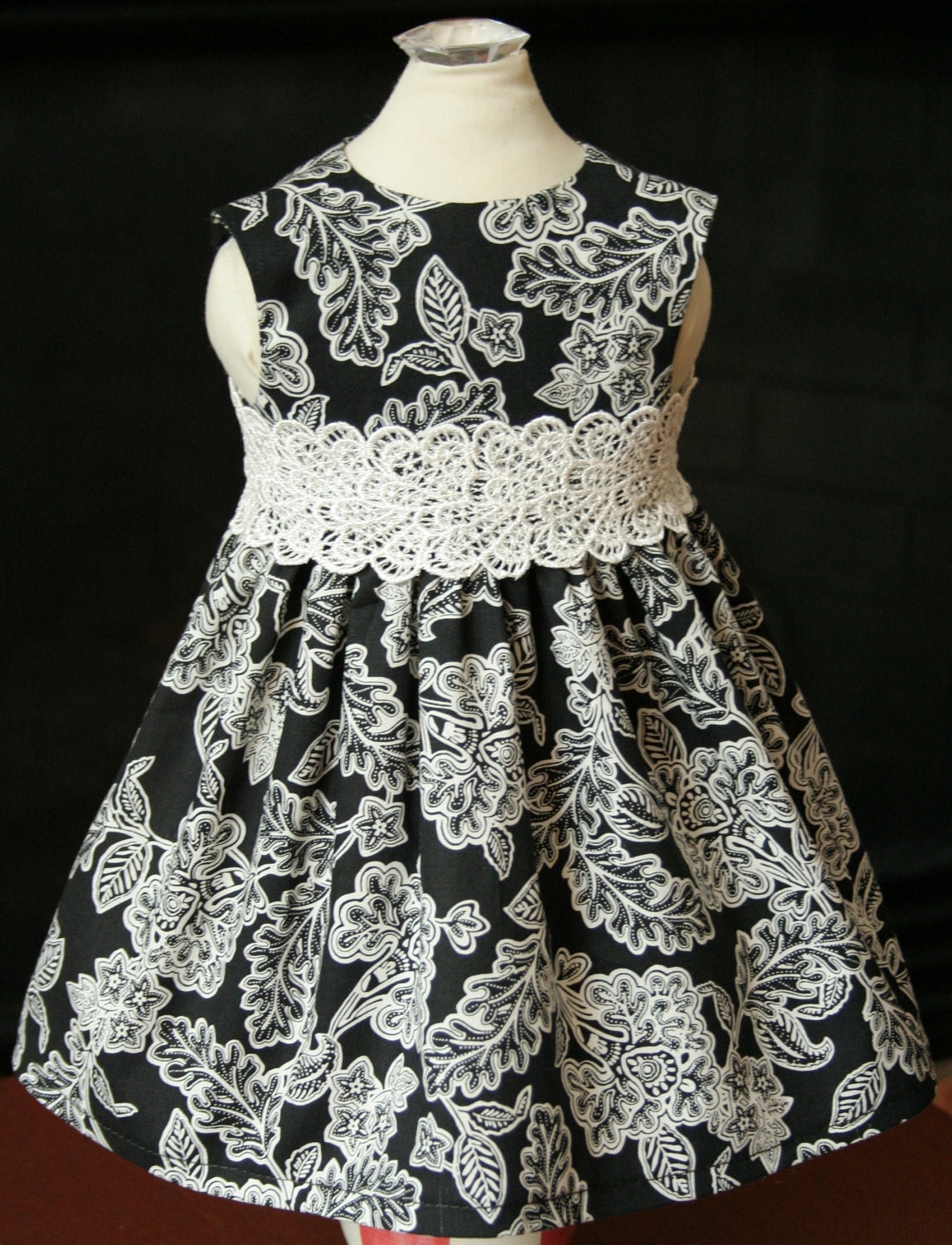 Classy Black and White Sun Dress with Lace Belt for 18" American Girl Dolls - Custom Handmade