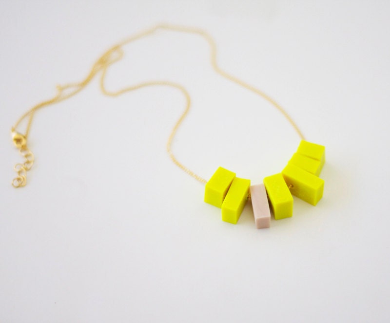 neon yellow fringe beaded necklace no. 9
