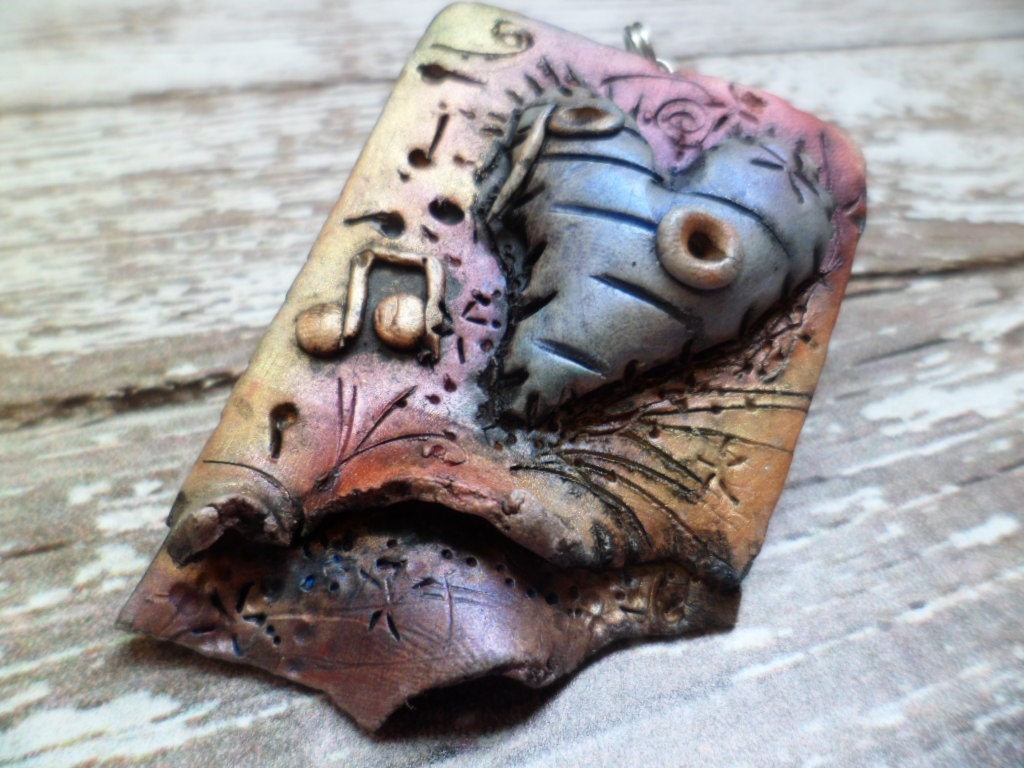 Antique Polymer Clay "Music to my Ears" Pendant