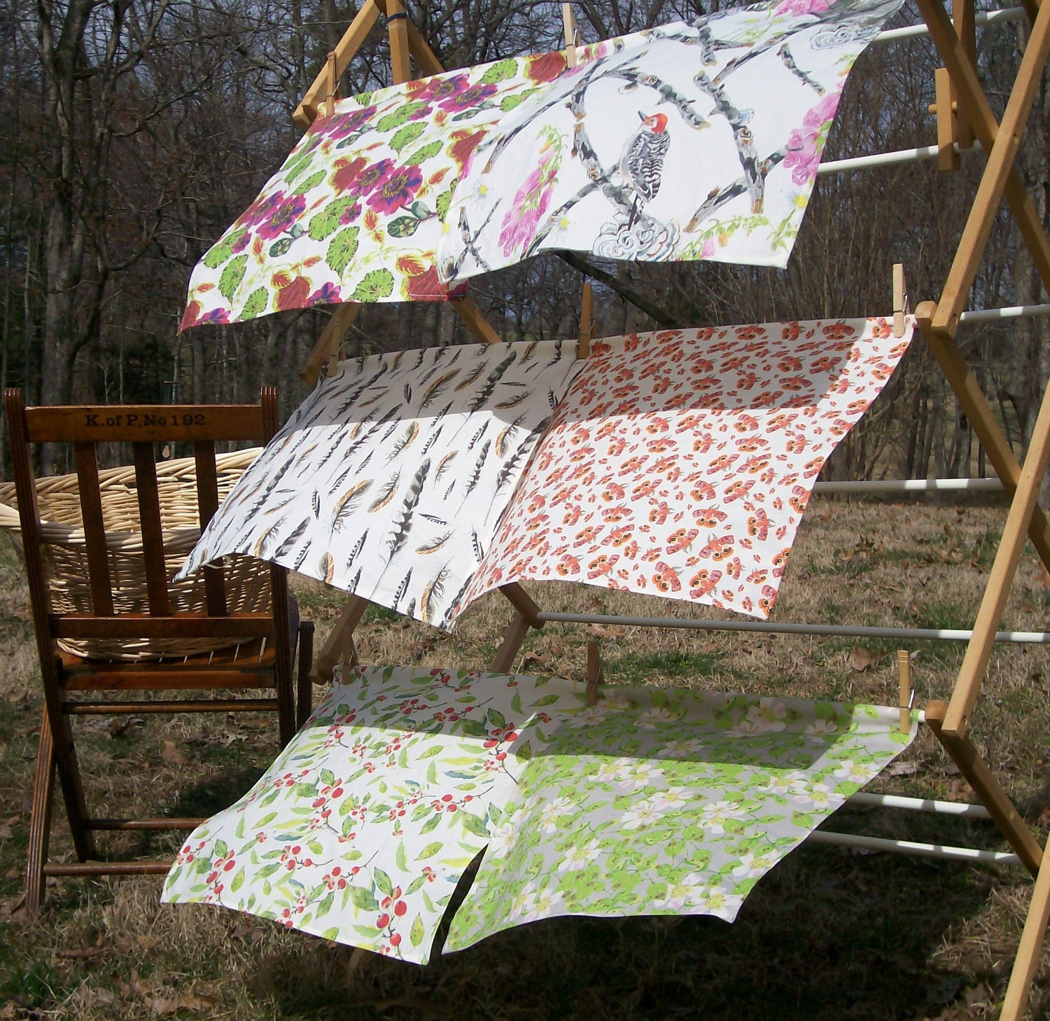 set of six cloth botanical nature napkins made of original fabric