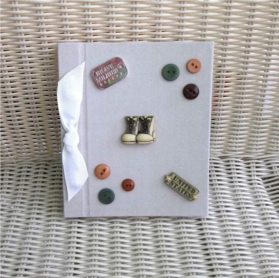 Beige Photo Album Military - Buttons, Brown, Dog Tags