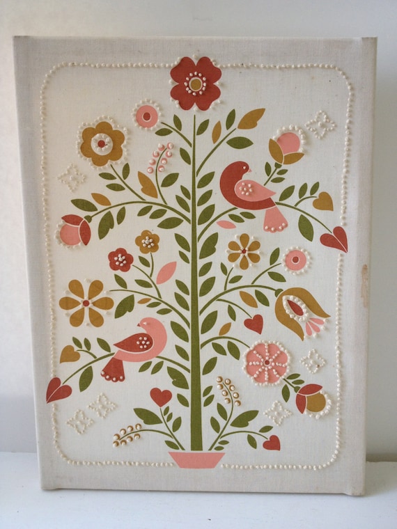 Vintage Crewel/Embroidery - Tree & Bird Art