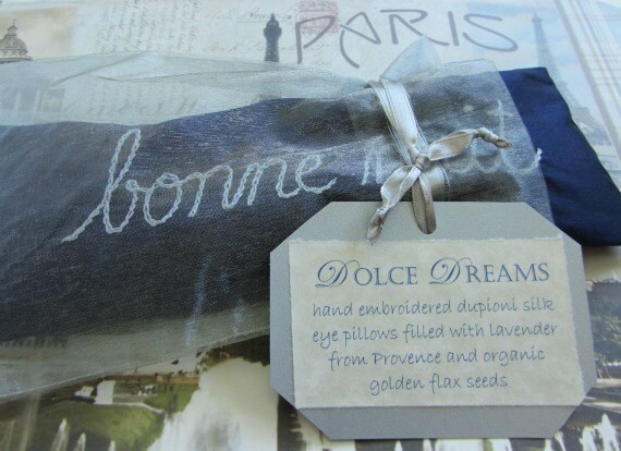 Lavender and Flaxseed Eye Pillow with Hand Embroidery by Dolce Dreams