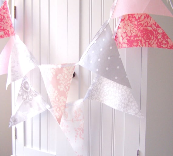 9 Feet Party Banner Bunting Pennant Flags Wedding Decor Pale Pink and