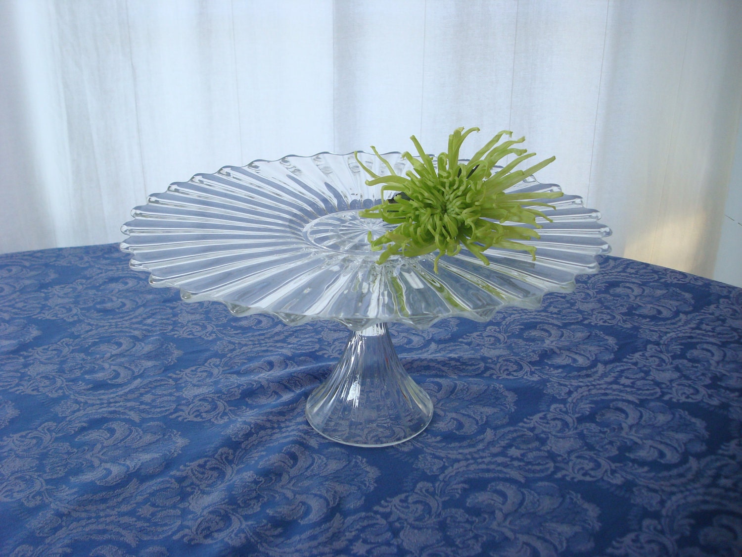 Lovely cake stand made with repurposed glass.  Wedding cake stand.  Short pedestal cake stand.  Repurposed glass.  Upcycled.