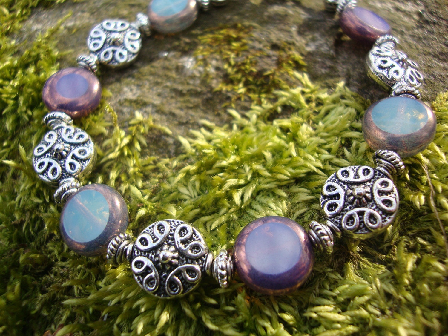 Blue And Purple Czech Glass Bracelet Preview 4