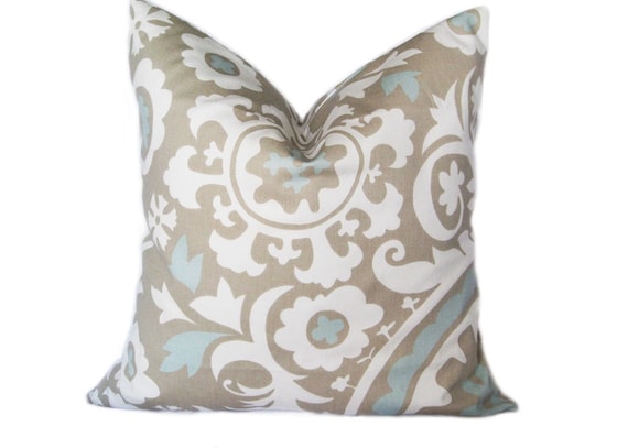ONE Suzani Powder Blue Pillow Decorative Pillow Cover Tapue/Aqua 18 X 18 Inch