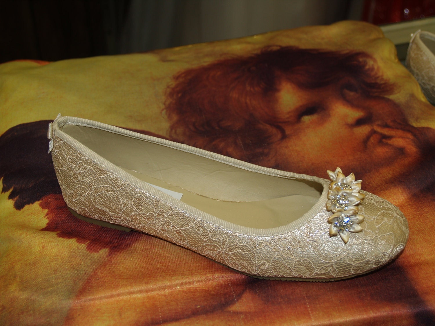 Bridal Flat Shoes Champagne Lace more colors available