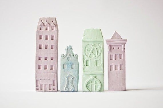 Clay Architecture Set - Ceramic clay houses by Artisanie Europe - pastel modern contemporary art
