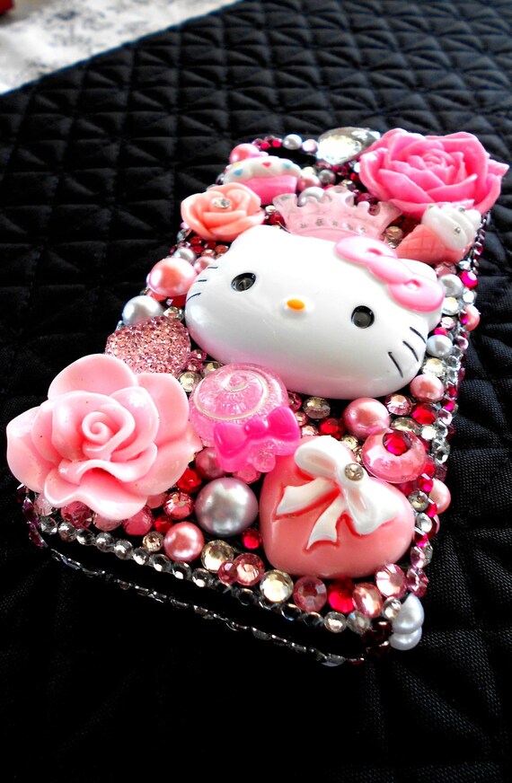 CUSTOM Hello Kitty Pink Kawaii Japanese Iphone 4g Bling Cute Case