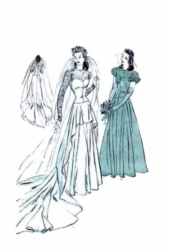 1940 39s Butterick 4420 Vintage Sewing Pattern Bridal Gown Cascade Drapery 