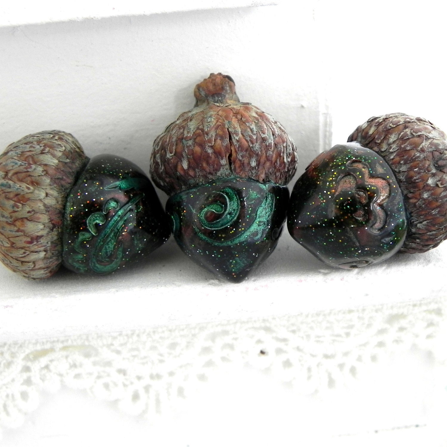 Teal and Copper Acorns Rustic Wedding Table Decorations Favors Handmade 