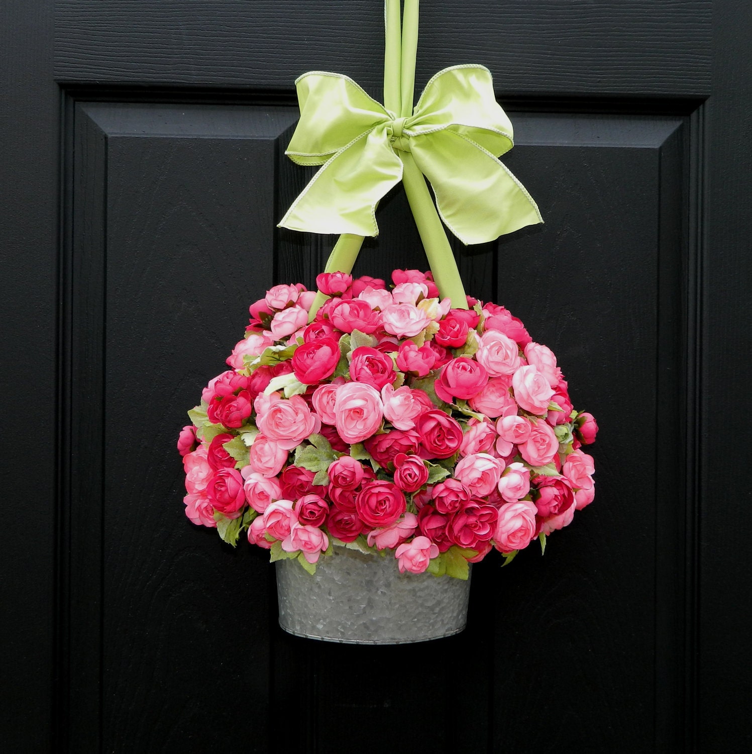 Spring Wreath - Alternative  - Pink Wreath - Mothers Day Gift - Flower Pail Basket