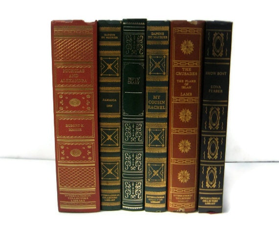 Green Red Blue Books Gold Lettering Collection Vintage Books by Color 