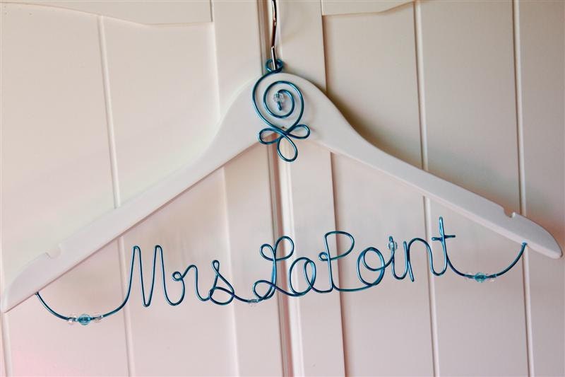 Custom Wedding Dress Wood Hanger - Mrs. Bride's Name with Wire Ornament