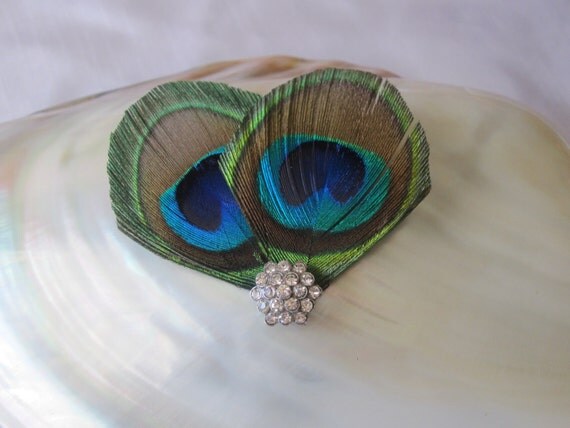 Set of 3 Bridesmaid peacock double feather hair fascinator, barrette, hair clip