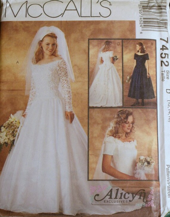 Wedding Dress Pattern McCalls 7452 Sizes 1216 Bust 3438 Waist 26
