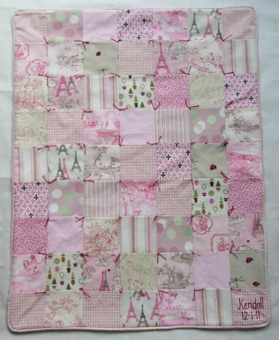Baby Girl Personalized Quilt with Custom Hand Embroidery by Dolce Dreams