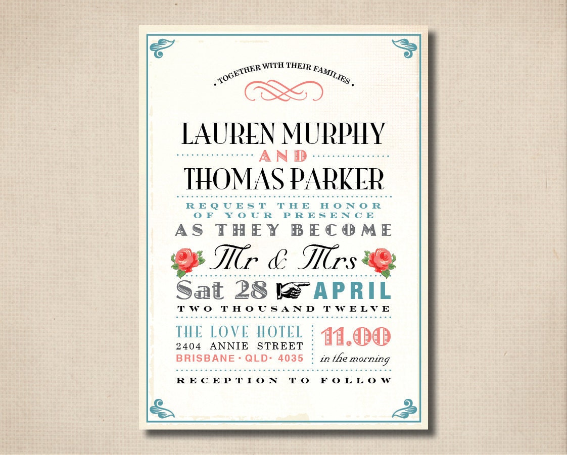 Printable Wedding Invitation RSVP featuring a vintage poster design and 