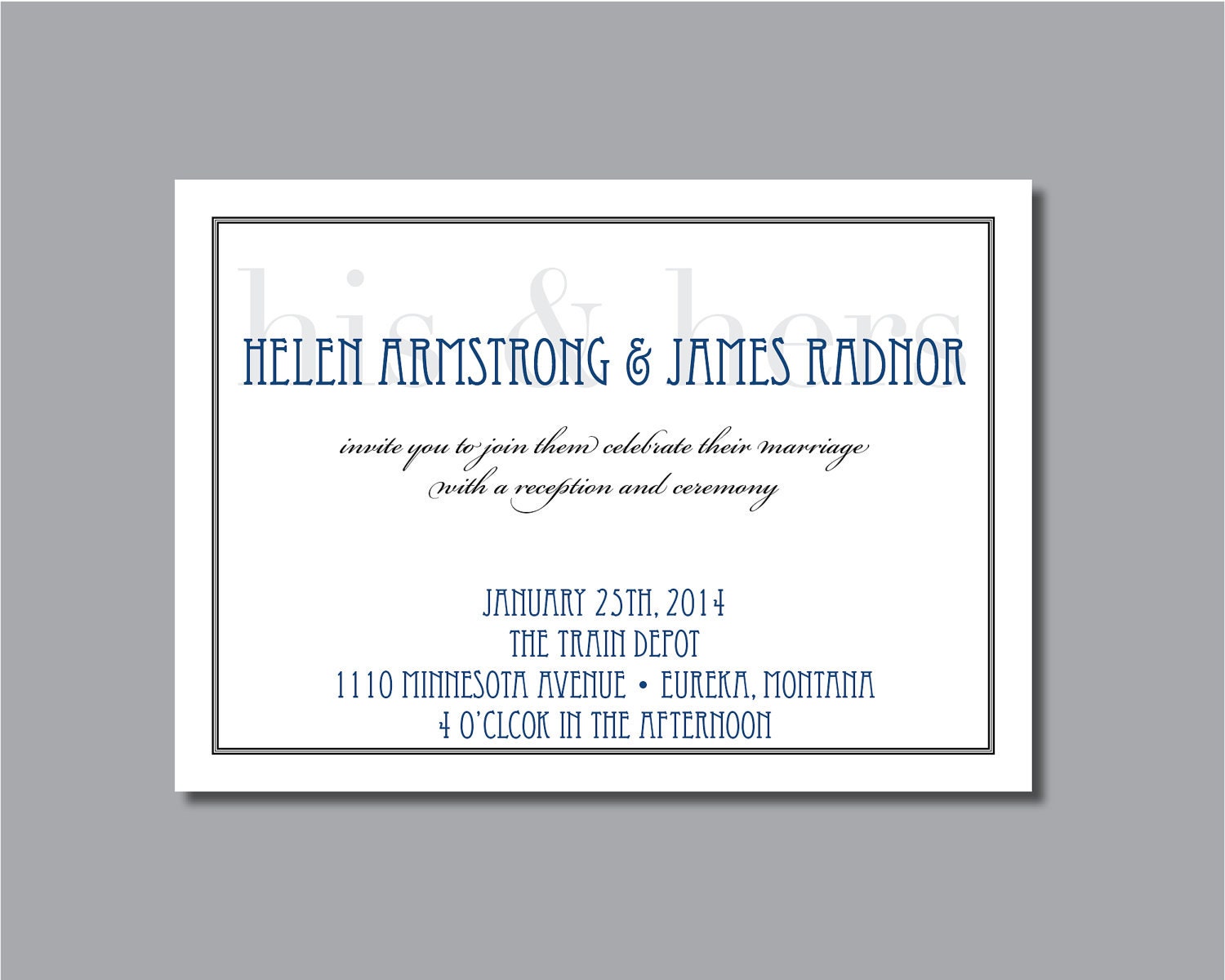 Elegant Wedding Invitation Blue and Grey His and Hers Digital Choose 