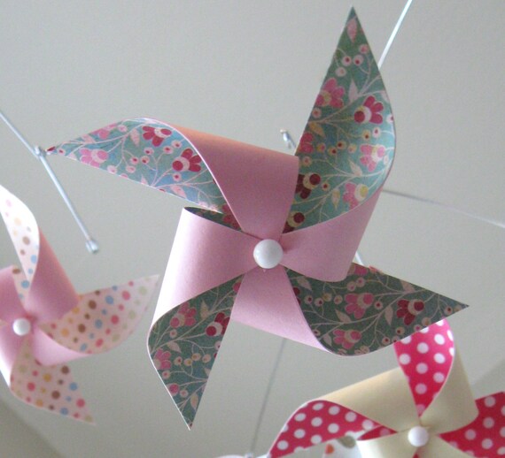 Baby Girl Pinwheel Nursery Crib Mobile / Red Yellow and Pink: Summertime