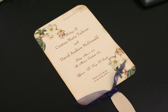 Vintage Wedding Ceremony Program Paddle Fan Vintage Botanical Flowers 
