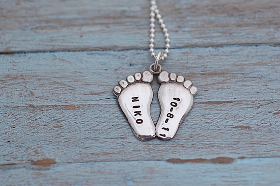 Hand Stamped Baby Feet Personalized Charm - NEW DESIGN
