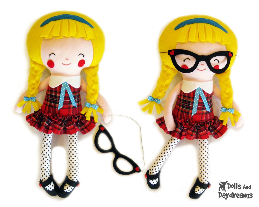 Schoolgirl Sewing Pattern PDF - Removable Doll Glasses and shoes included - Plus Glasses will fit your children too