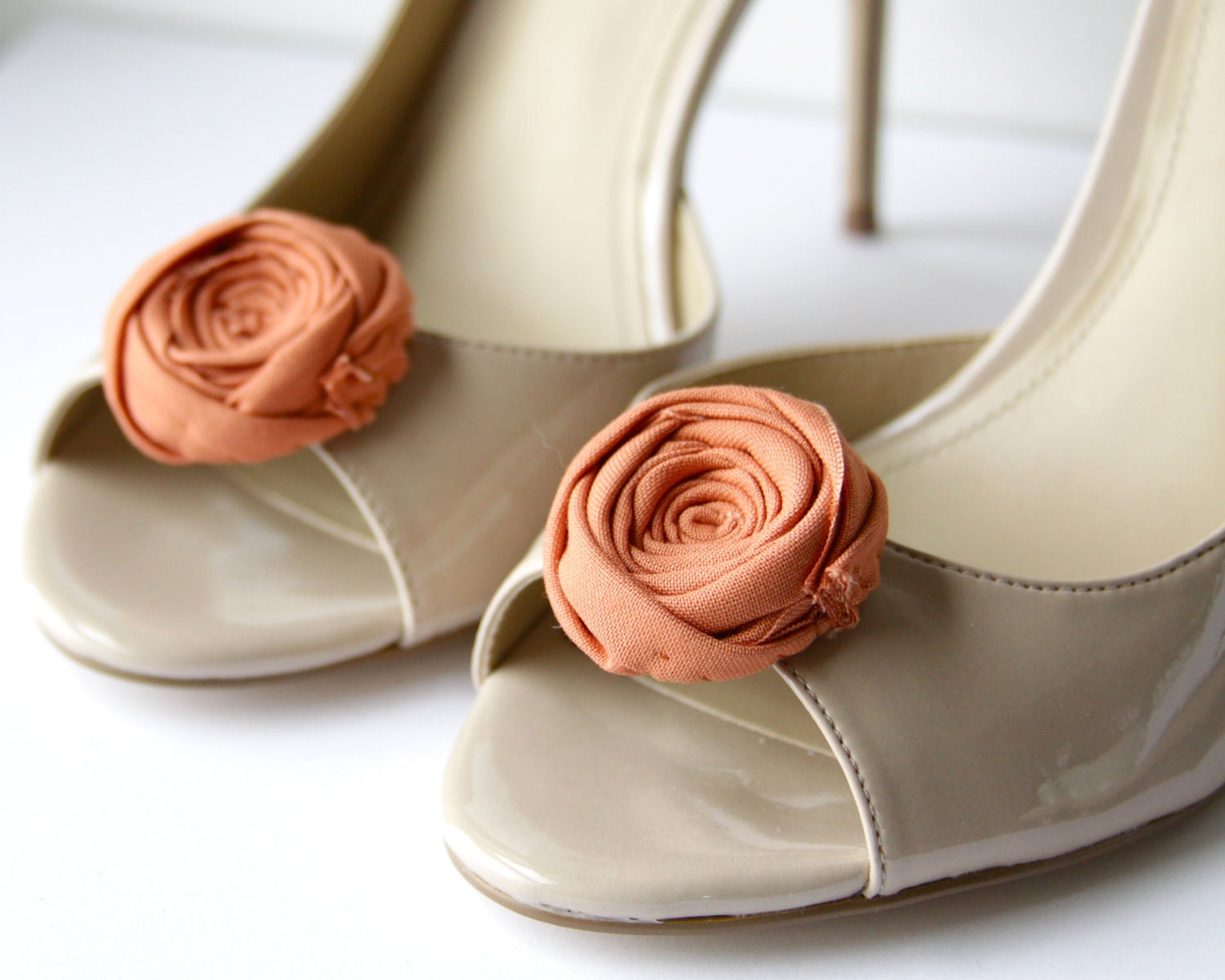 Rosette Shoe Clips Sunset Orange Cotton Flower Shoe Clips with Bluette Clips 1.5 inches