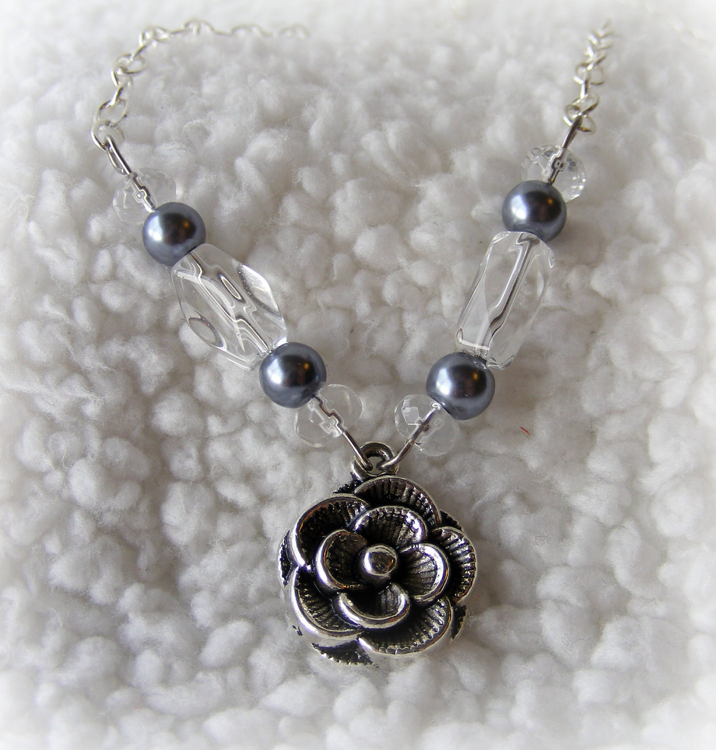 Necklace Silver, Pearls, and Glass
