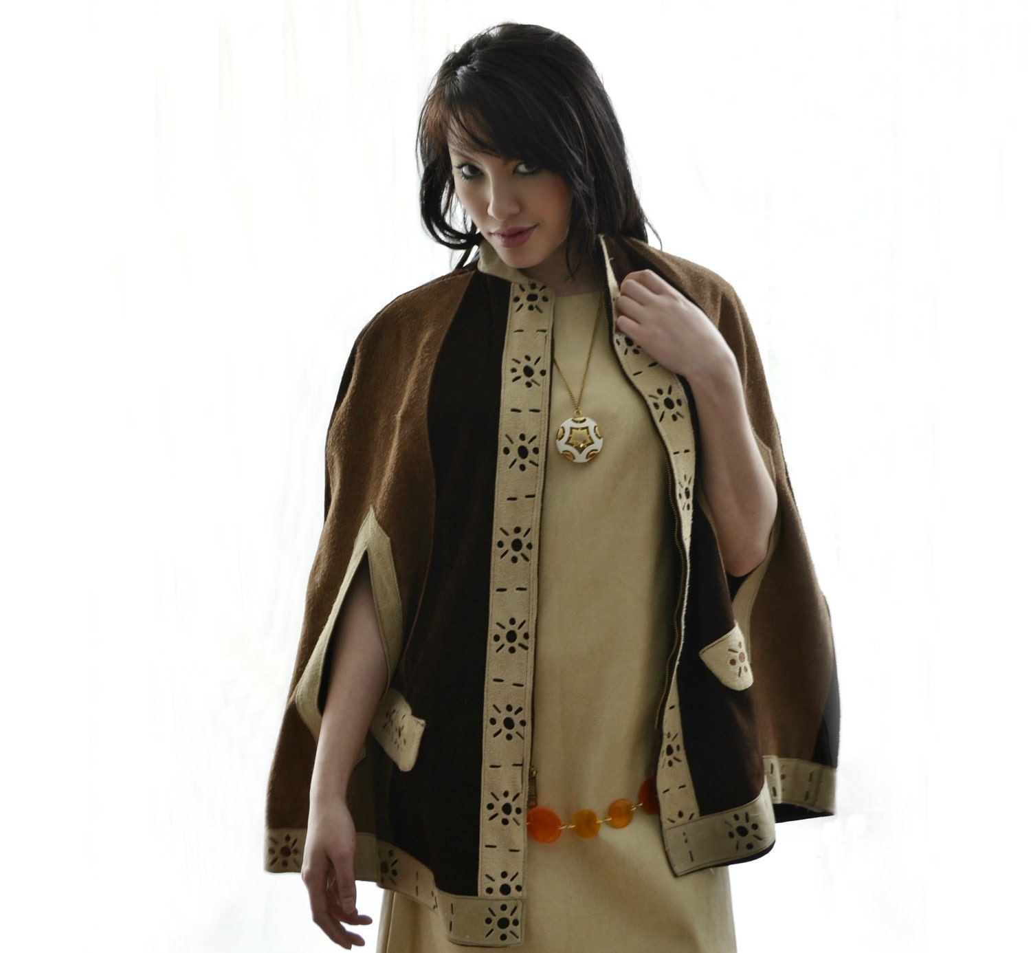 Hippie Cape Vintage 60s Suede Poncho Brown and Tan by empressjade from etsy.com